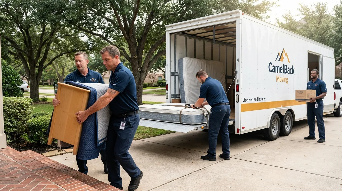 Crew loading residential truck for cross-state move from Westport, IN