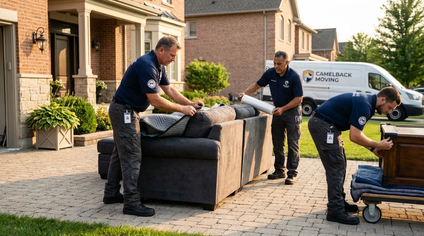 Large estate moving crew wrapping furniture in Westport, IN