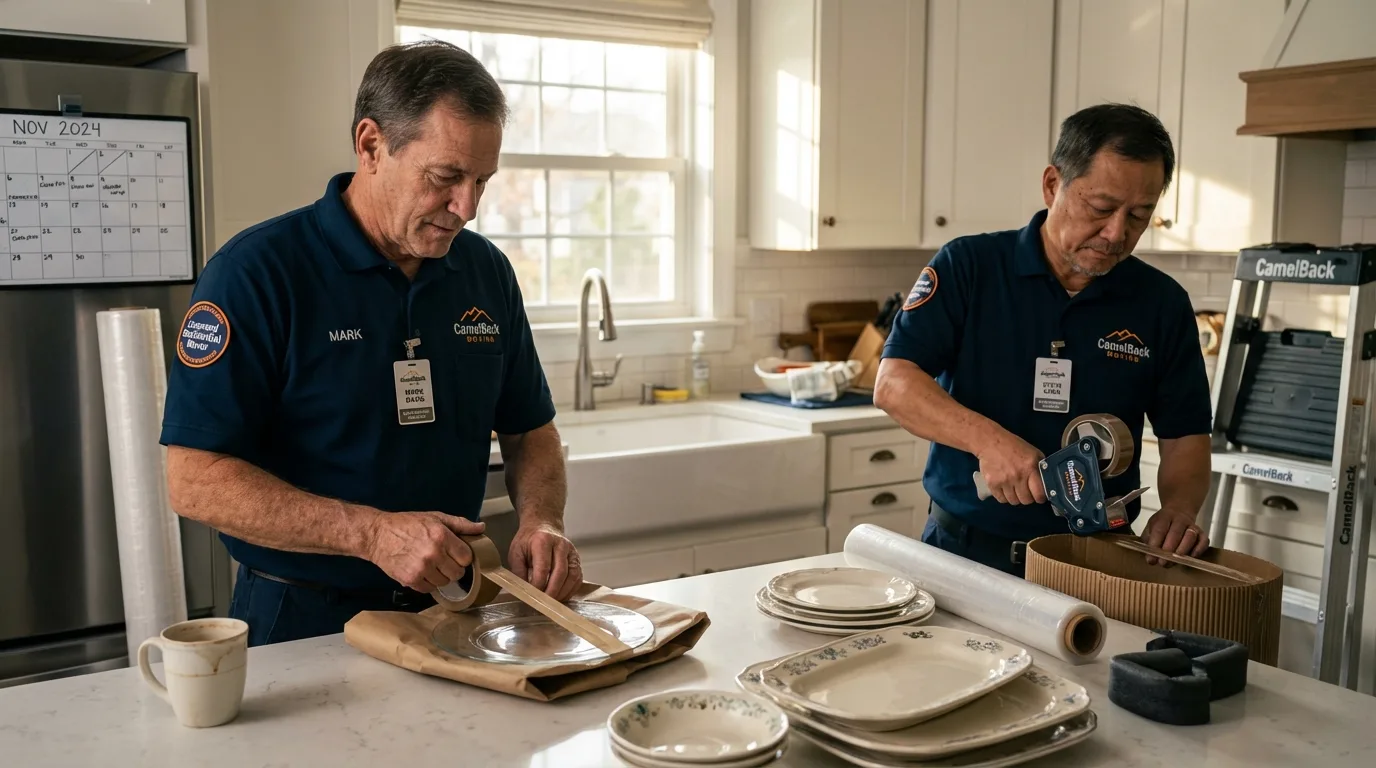 Professional crew packing kitchen dishware in Westport, IN